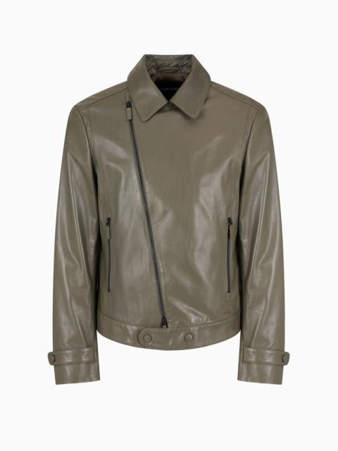 EMPORIO ARMANI Biker jacket in partially vegetable-tanned plonge lamb nappa leather