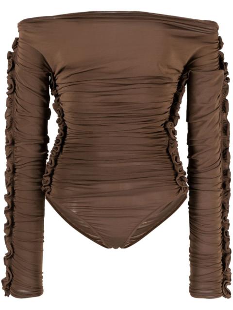 SAINT LAURENT ruched off-shoulder bodysuit