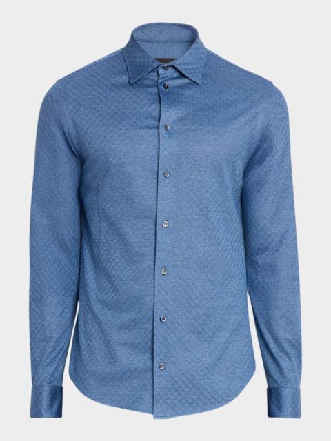 EMPORIO ARMANI Men's Cotton Diamond-Jacquard Sport Shirt