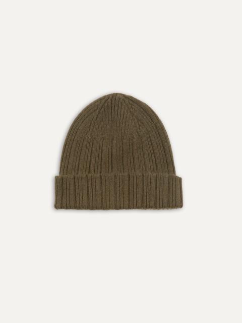 Drake's Khaki Green Angora Lambswool Ribbed Knit Cap