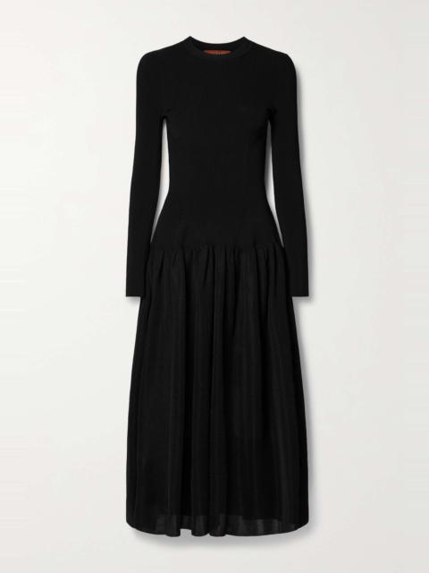 Denning ribbed-knit and voile midi dress