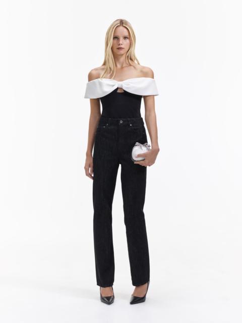 self-portrait Black Crepe Bow Top