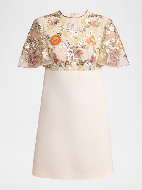 Valentino Embroidered Mesh Empire-Waist Mini Shift Dress