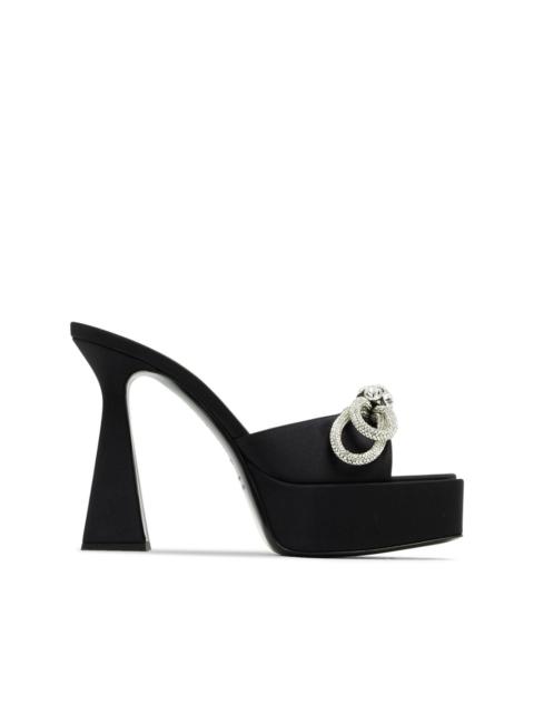 MACH & MACH Double Bow embellished satin platform mules