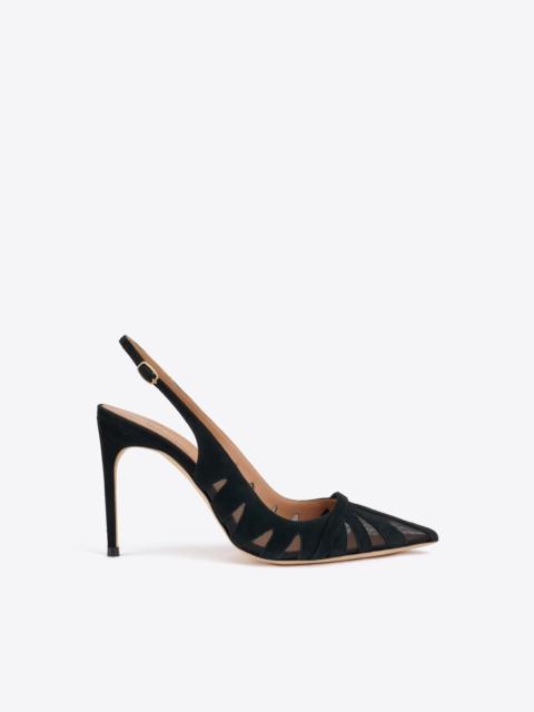 MALONE SOULIERS Schiffer 90 Black Suede Slingback Pumps