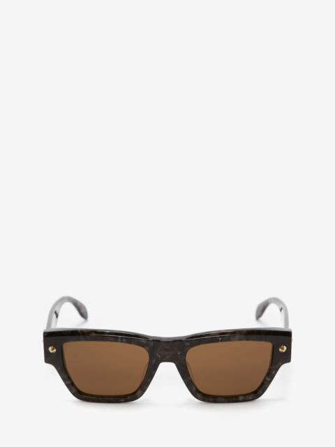 Alexander McQueen Men's Spike Studs Rectangular Sunglasses in Grey/brown