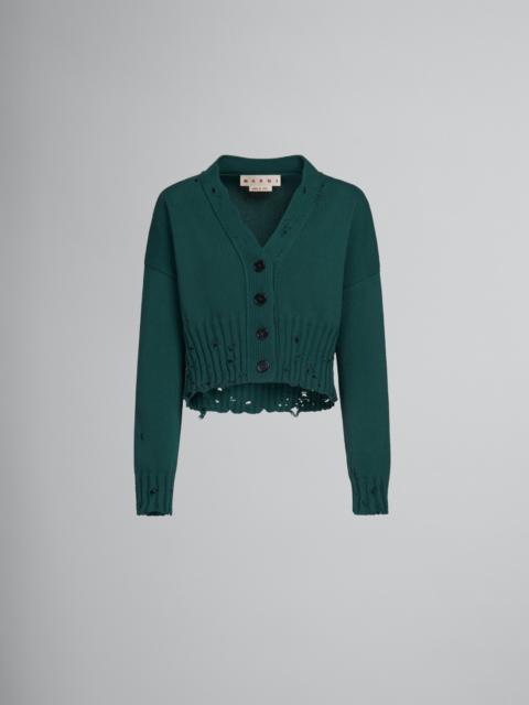 Marni GREEN COTTON CARDIGAN WITH DISTRESSED TRIMS