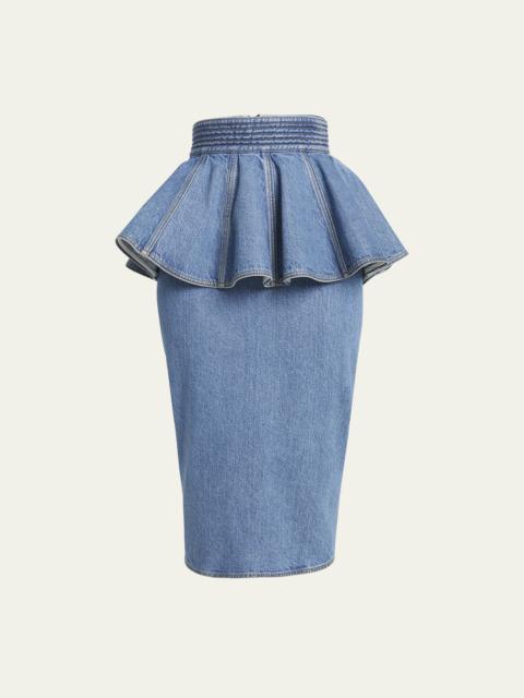 Alaïa Denim Ruffle Belt Skirt