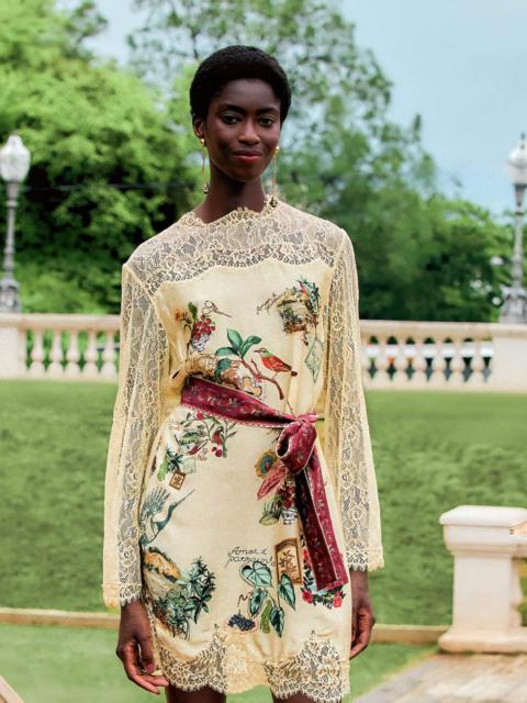 FARM RIO Bird Poetry Lace Long Sleeve Mini Dress