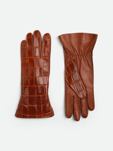 Crocodile-Effect Leather Gloves