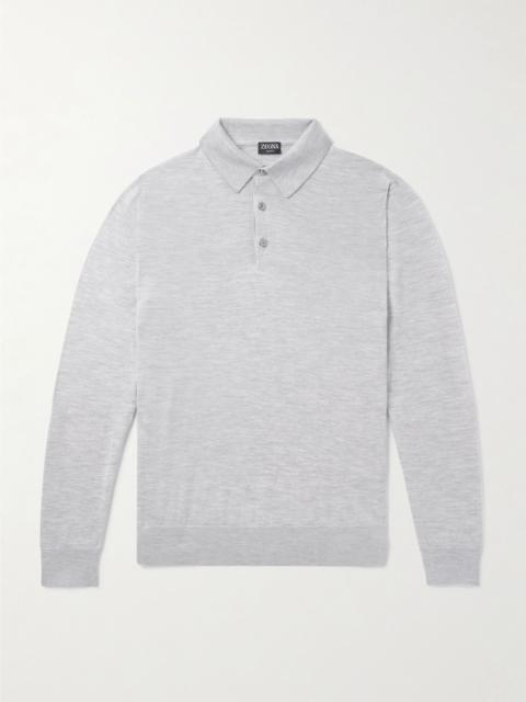 ZEGNA Cashmere and Silk-Blend Polo Shirt Gray