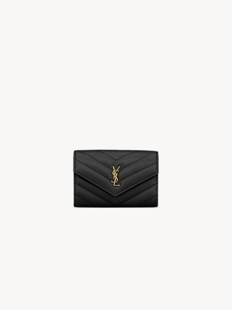 SAINT LAURENT CASSANDRE MATELASSÉ SMALL ENVELOPE WALLET IN GRAIN DE POUDRE LEATHER