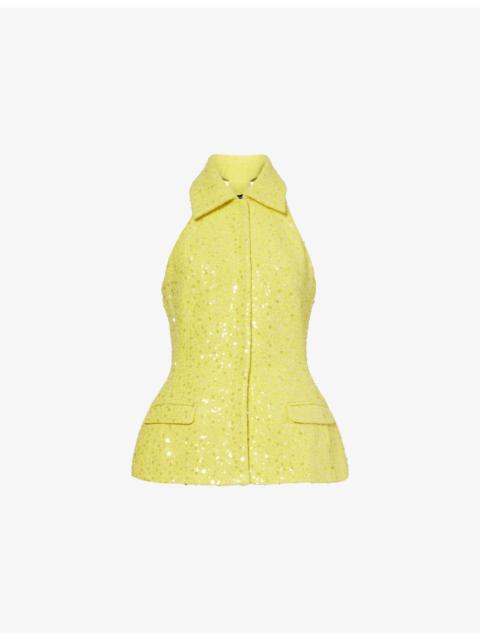 David Koma Tailored High-Collar Sequinned Vest Top