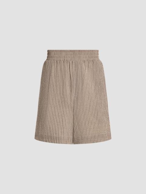 VARLEY Women's Darina Striped Stretch-Cotton Seersucker Shorts - Birch Taupe Stripe
