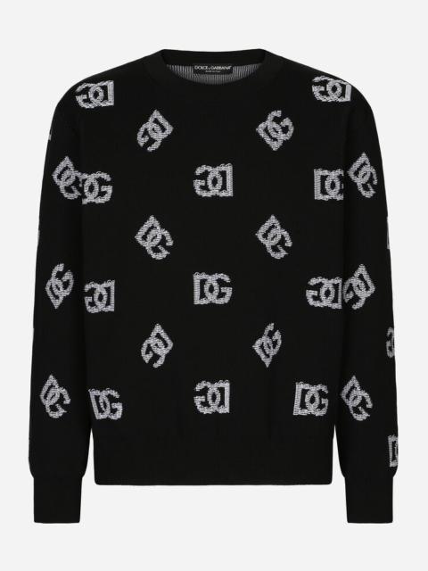 Dolce & Gabbana Round-neck technical jacquard sweater with DG detailing