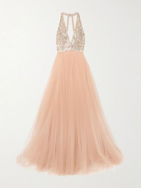 JENNY PACKHAM Tidal embellished tulle gown Beige