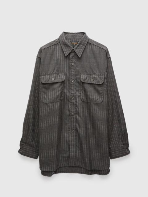 BEAMS PLUS Serge Pinstripe Workshirt in Grey