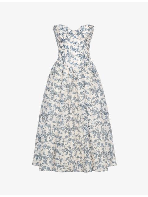 House of CB Bennett graphic-print strapless cotton-blend midi dress