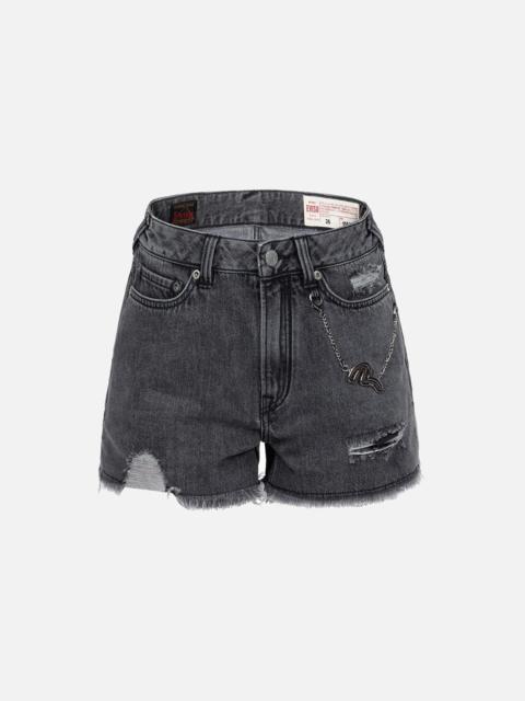 EVISU LOGO WITH KAMON ALLOVER PRINT DAICOCK REGULAR FIT DENIM SHORTS