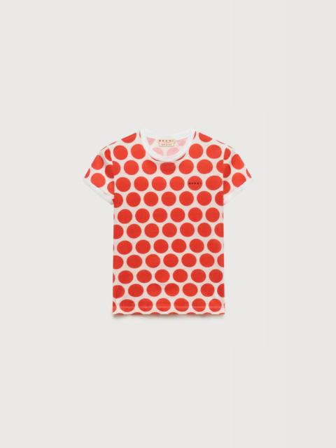 Marni WHITE COTTON T-SHIRT WITH POLKA RHYTHM PRINT