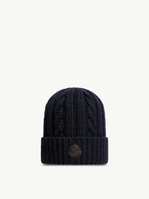Moncler Leather Logo Wool Beanie