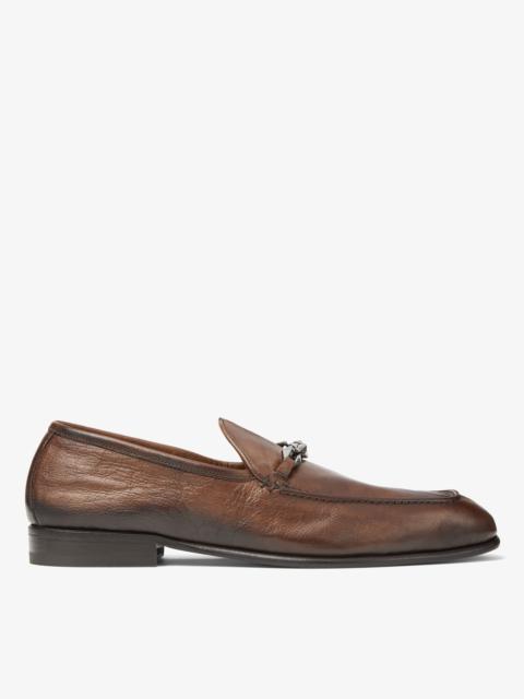 Maarti Reverse
Dark Tan Buffalo Leather Loafers with Chain Embellishment