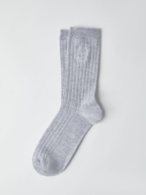 Brunello Cucinelli Cotton chalk stripe effect socks with logo