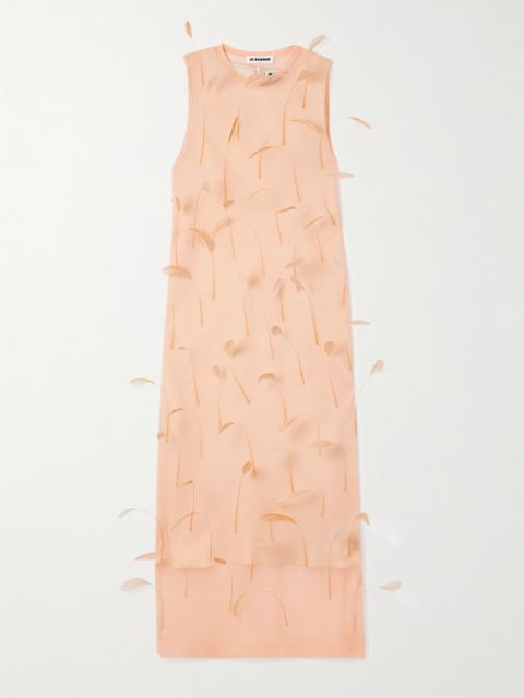 Jil Sander Feather-embellished Layered Knitted-silk Midi Dress