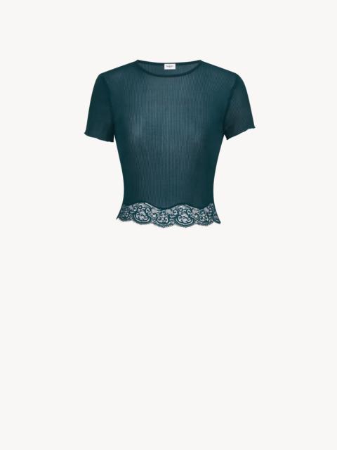 SAINT LAURENT LACED T-SHIRT IN RIBBED SILK