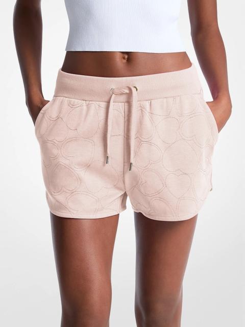 MICHAEL KORS Heart Embroidered Cotton Blend Shorts