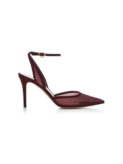 Gianvito Rossi Suede-Organza Pumps burgundy