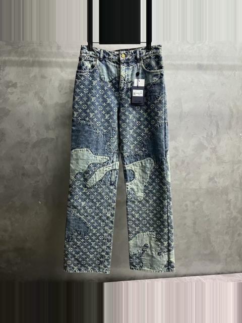 Louis Vuitton Louis Vuitton Blue Deconstructed Monogram Denim Jeans