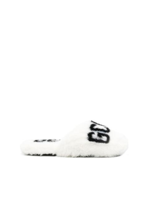 logo-print faux-fur slippers