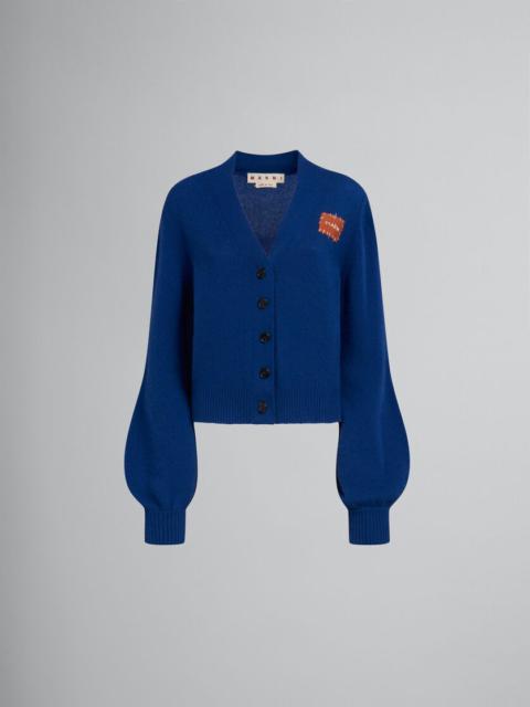 Marni BLUE CASHMERE CARDIGAN WITH MARNI MENDING PATCH