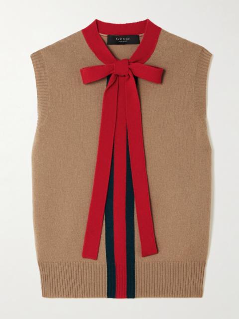 GUCCI Bow-detailed Striped Cashmere Tank