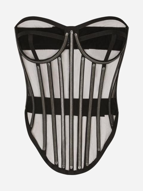 Tulle corset with boning and molded cups