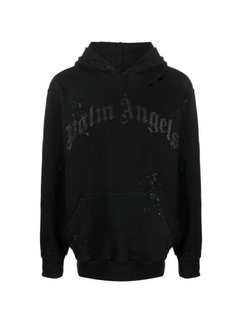 distressed logo-print hoodie