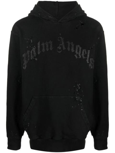 distressed logo-print hoodie