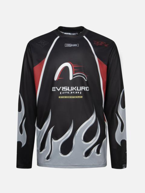 EVISU Chrome Fire and Multi-Logo Regular Fit Long-Sleeve Racing T-Shirt