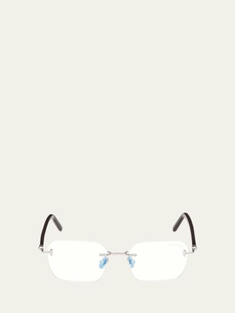 TOM FORD Men's Rimless Rectangle Blue Light-Blocking Glasses