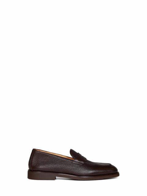 Brunello Cucinelli Dark brown grained calf leather Penny loafers