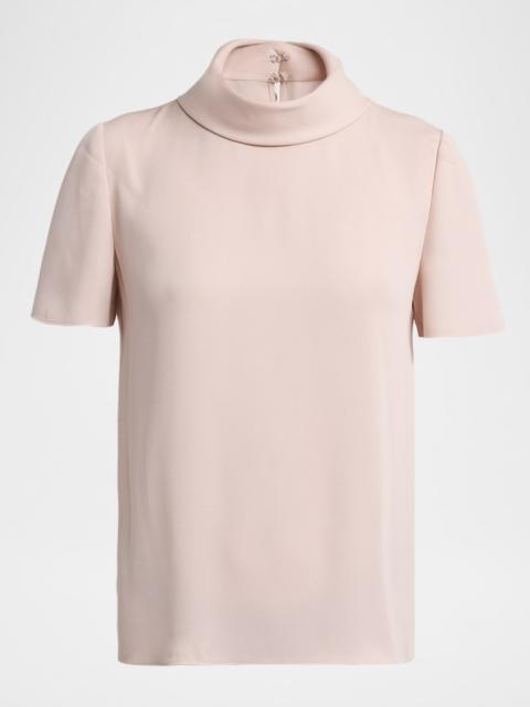 Valentino Mock-Neck Short-Sleeve Silk Top