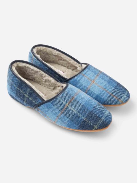 Derek Rose Men's Slippers Crawford Suede Sheepskin Blue
