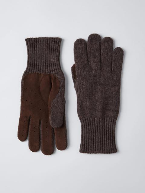 Cashmere knit gloves with suede palm