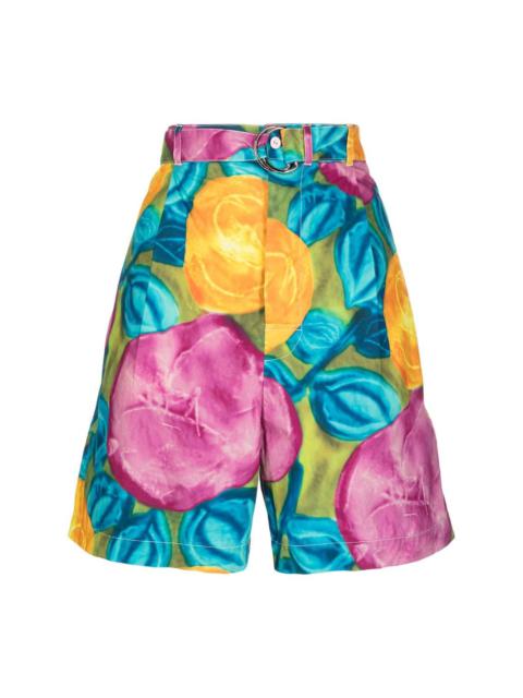 floral-print belted-waist shorts