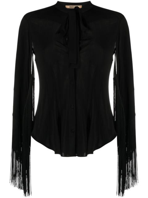 Roberto Cavalli fringe cuffs tie-collar shirt