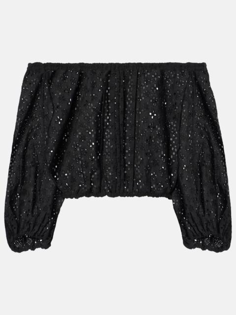Poupette St Barth Off-shoulder cotton crop top