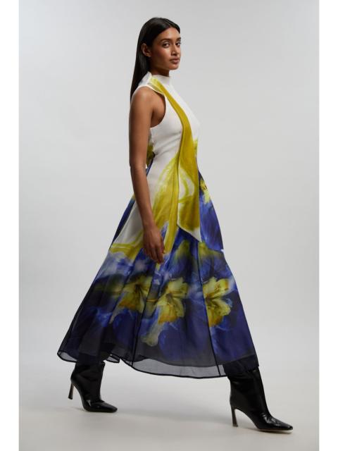KAREN MILLEN Petite Photographic Floral Organza Scarf Detail Woven Maxi Dress