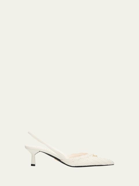 Prada 55mm Triangle Logo Woven Leather Slingback Pumps