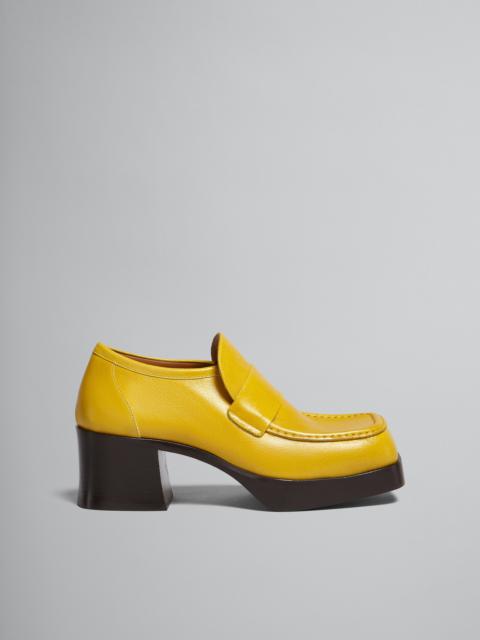 YELLOW LEATHER HEELED LOAFER